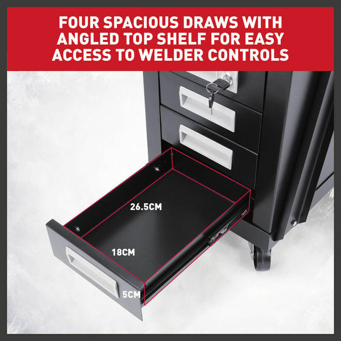 New 4-Drawer Welding Trolley Cart Welder Cabinet MIG TIG ARC Plasma Cutter Bench