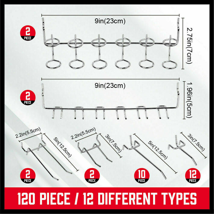 120Pc Pegboard Hooks Set Slat Wall Hanger Garage Organizer Shop Display Hanging