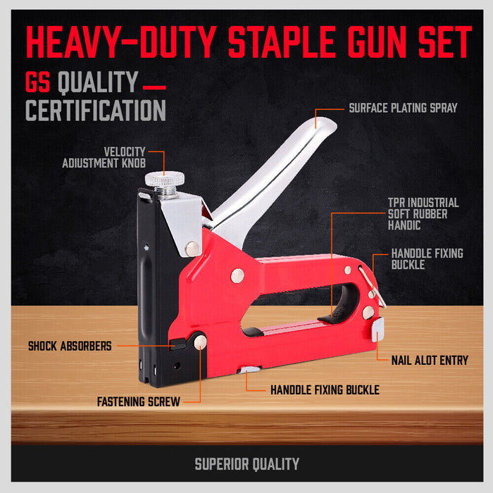 Heavy Duty Staple Gun Set 2in1 Stapler 1500Pc Staples Tacker Hand Fastener Tool