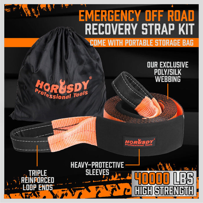 Heavy Duty Recovery Tow Strap Kit 4" x 20Ft Snatch Straps - 18T/40,000LB Break Strength for Off-Roading Recovery and Hauling