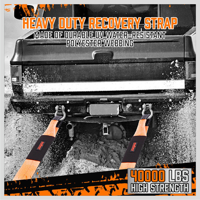 Heavy Duty Recovery Tow Strap Kit 4" x 20Ft Snatch Straps - 18T/40,000LB Break Strength for Off-Roading Recovery and Hauling