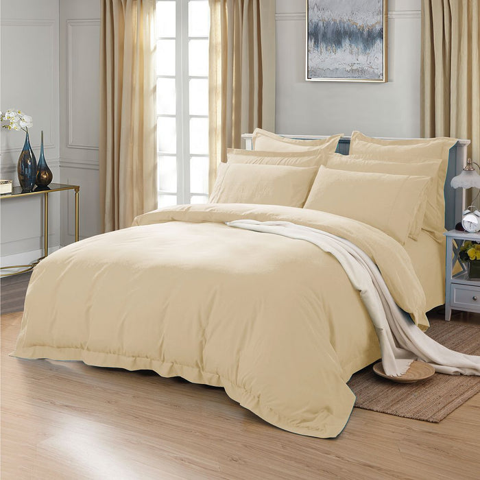 1000TC Tailored Double Size Yellow Cream Duvet Doona Quilt Cover Set