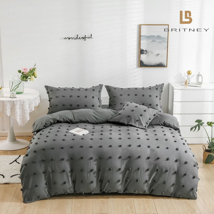 Tufted Dot Jacquard King Size Grey Duvet Doona Quilt Cover Set