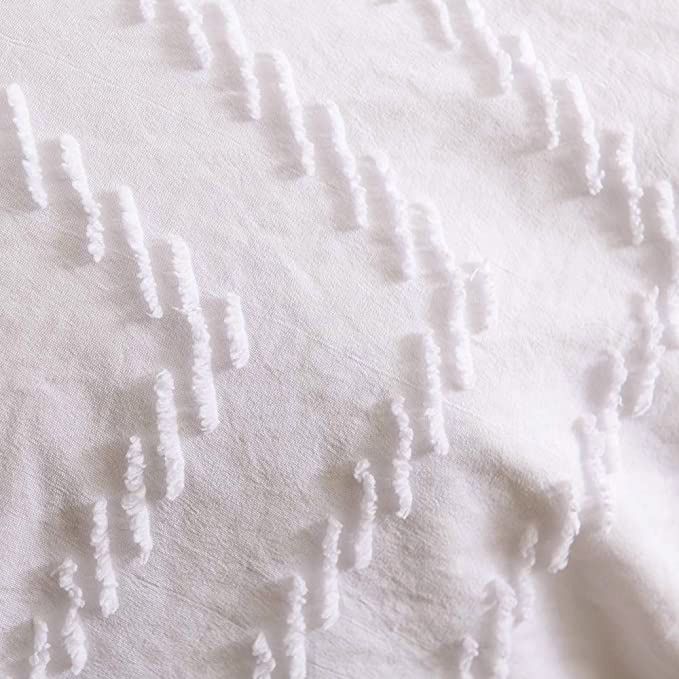 Tufted Boho Wave Jacquard Super King Size White Duvet Doona Quilt Cover Set