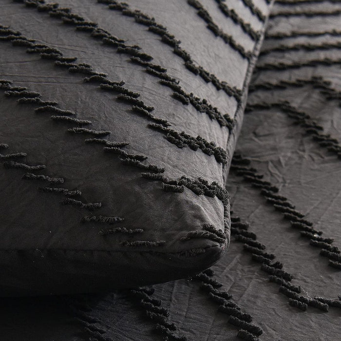 Tufted Boho Wave Jacquard King Size Black Duvet Doona Quilt Cover Set