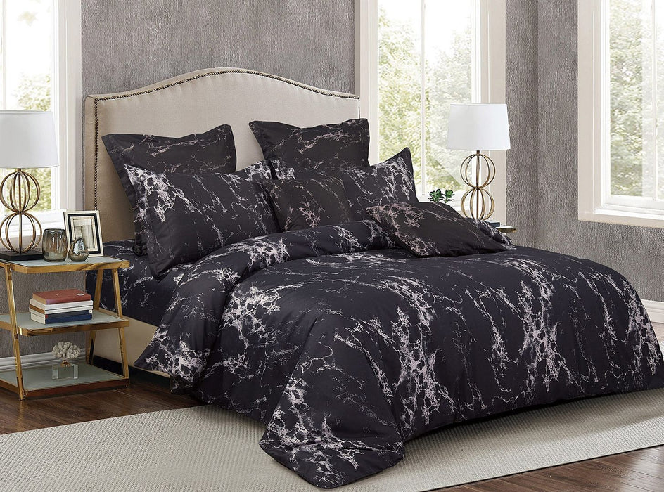 Black Marble Double Size Duvet Doona Quilt Cover Set