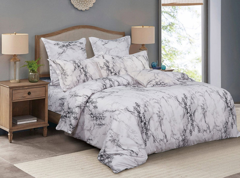 White Marble Double Size Duvet Doona Quilt Cover Set