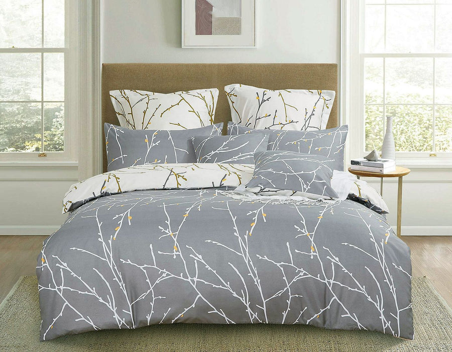 Tree Reversible Double Size Grey Duvet Doona Quilt Cover Set