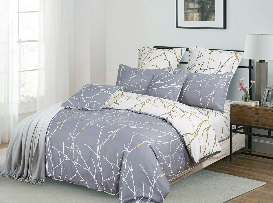 Tree Reversible Double Size Grey Duvet Doona Quilt Cover Set