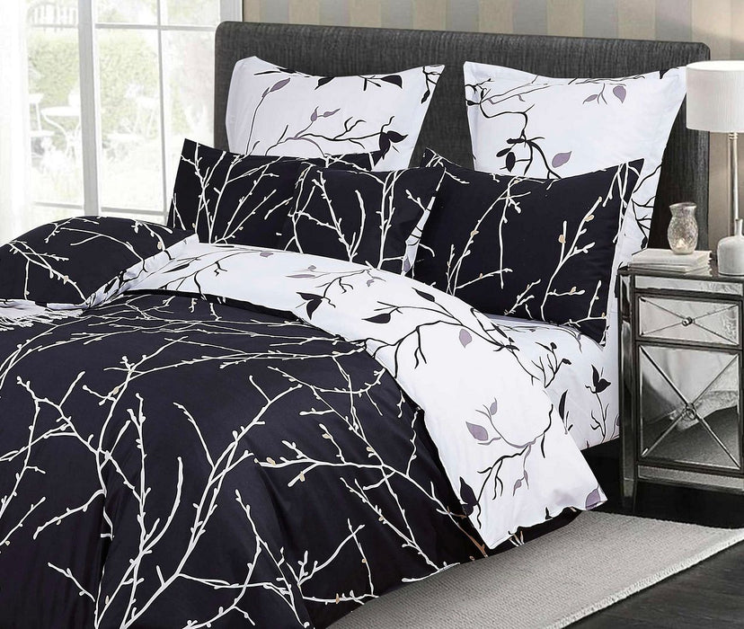 Tree Reversible Double Size Quilt/Doona/Duvet Cover Set - Black