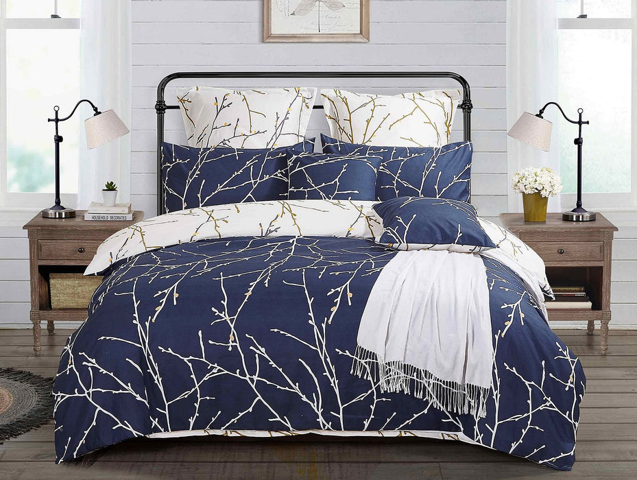 Tree Reversible Double Size Blue Duvet Doona Quilt Cover Set