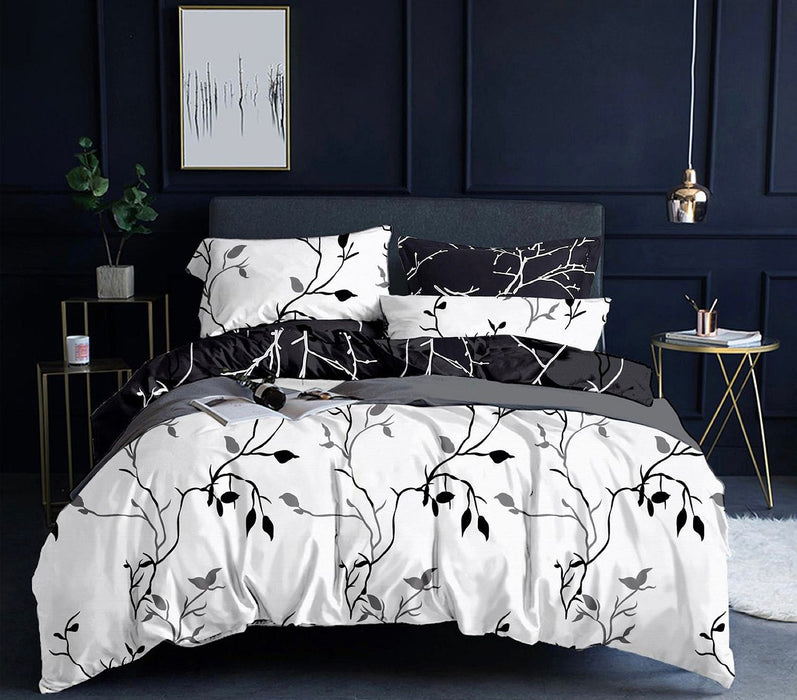 Tree Reversible King Size Bed Quilt/Doona/Duvet Cover Set Black