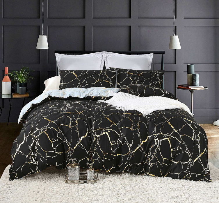 Reversible Design King Size Black Duvet Doona Quilt Cover Set