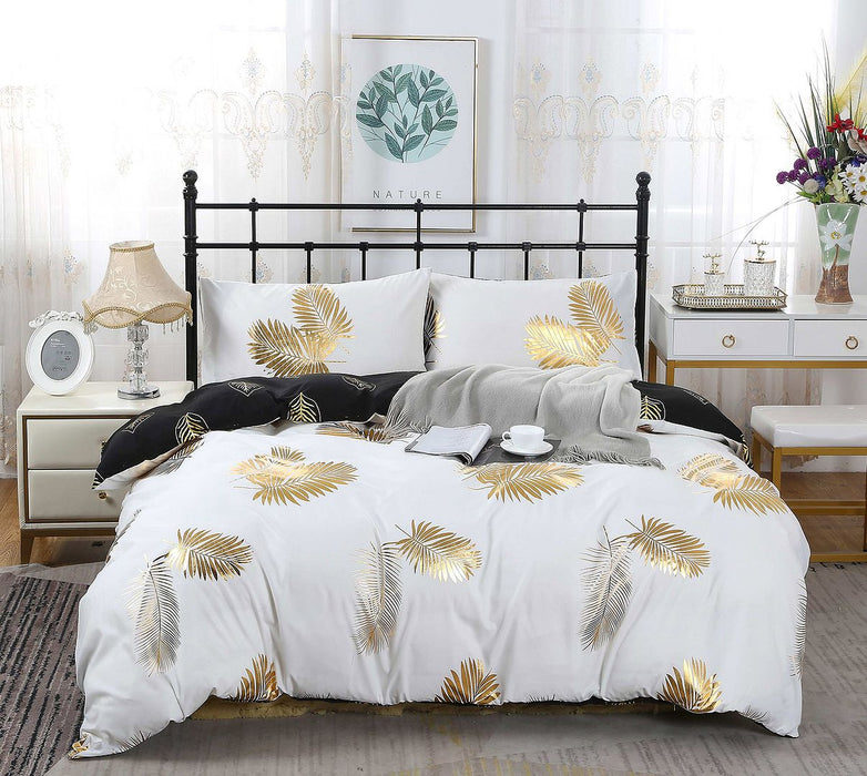 Reversible Design King Size Black Gold Duvet Doona Quilt Cover Set