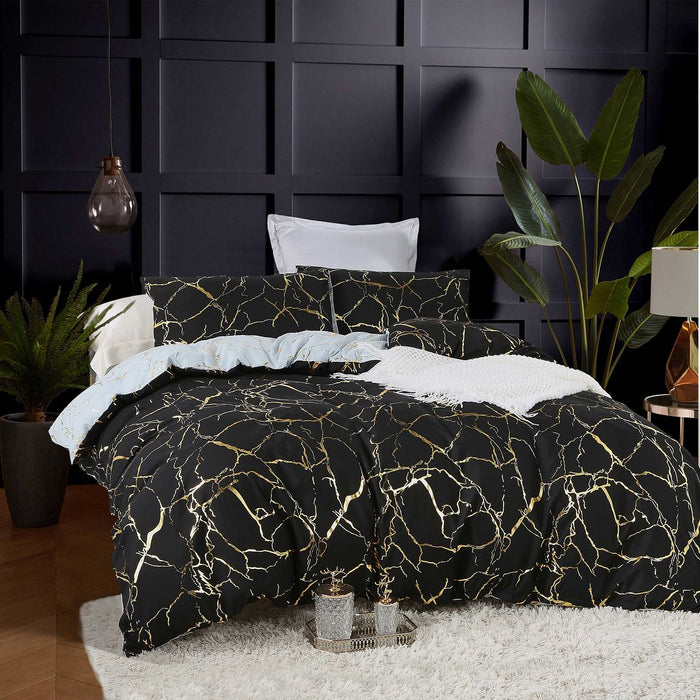 Reversible Design Queen Size Black Duvet Doona Quilt Cover Set