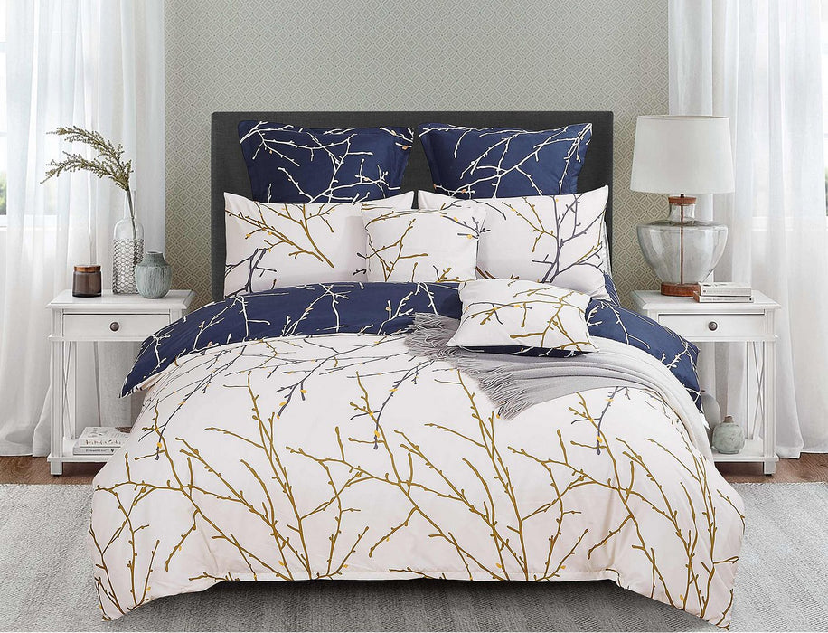 Tree Reversible Super King Size Blue Duvet Doona Quilt Cover Set