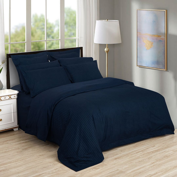 1000TC Ultra Soft Striped King Size Midnight Blue Duvet Doona Quilt Cover Set