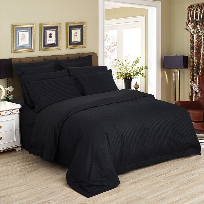 1000TC Ultra Soft Striped Super King Size Black Duvet Doona Quilt Cover Set