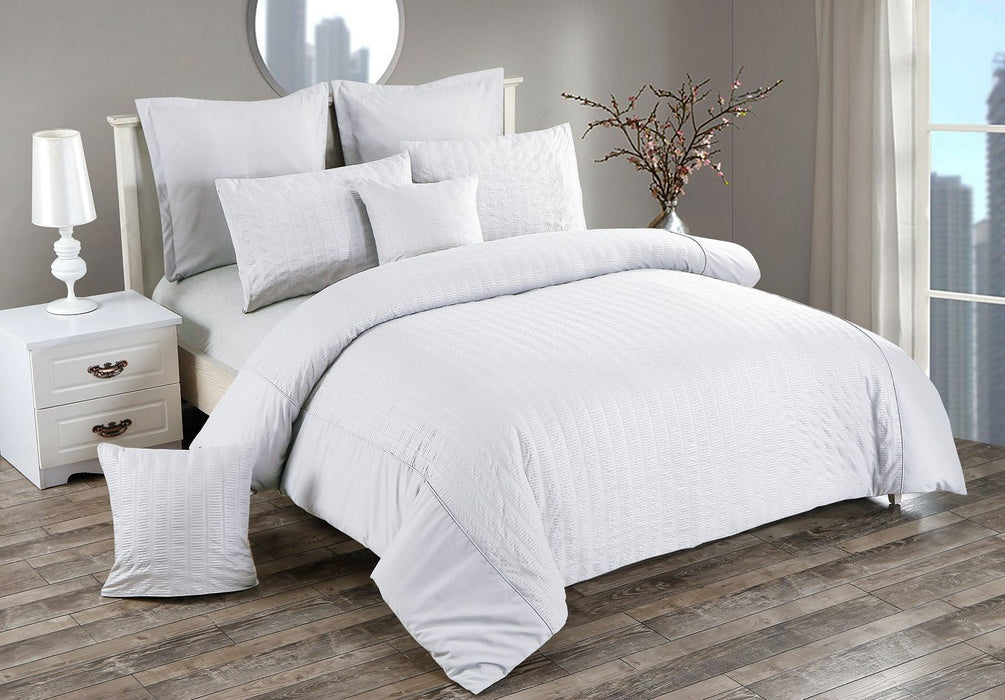 Seersucker Double Size White Duvet Doona Quilt Cover Set