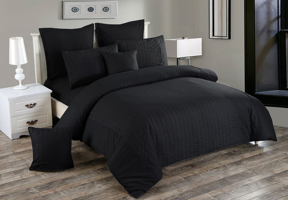 Seersucker King Size Black Duvet Doona Quilt Cover Set