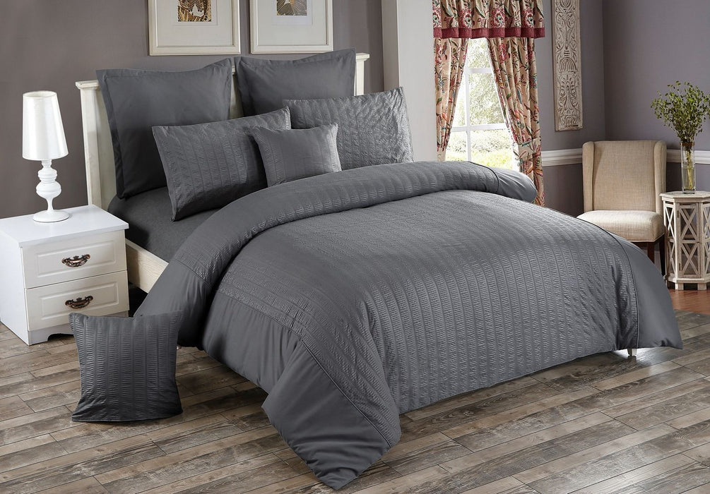 Seersucker King Size Charcoal Duvet Doona Quilt Cover Set