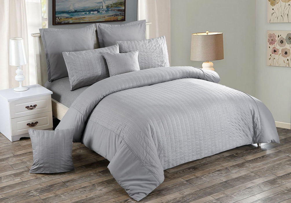 Seersucker Super King Size Grey Duvet Doona Quilt Cover Set