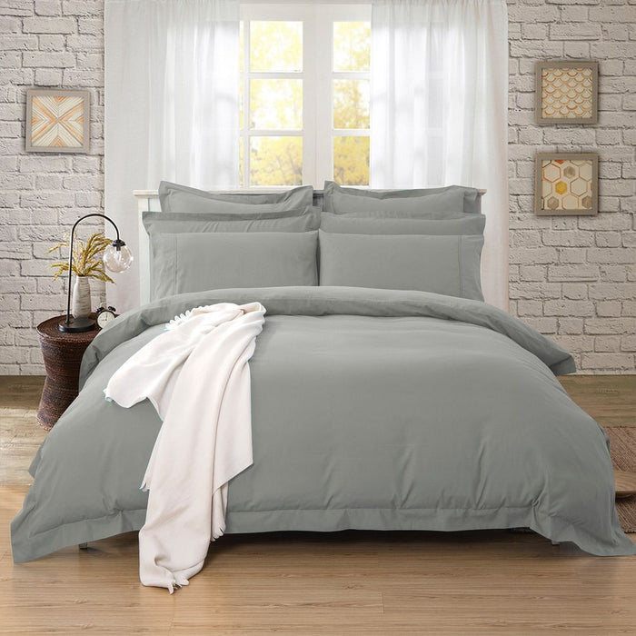 1000TC Tailored Single Size Grey Duvet Doona Quilt Cover Set