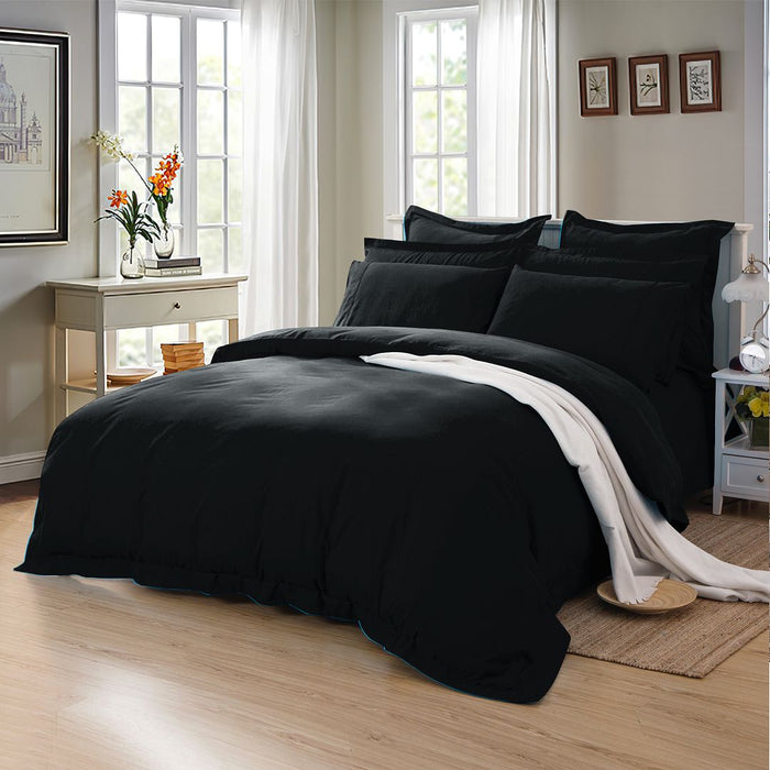 1000TC Tailored Super King Size Black Duvet Doona Quilt Cover Set