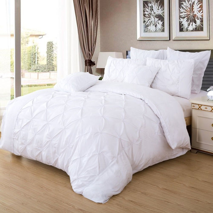 Diamond Pintuck Double Size White Duvet Doona Quilt Cover Set