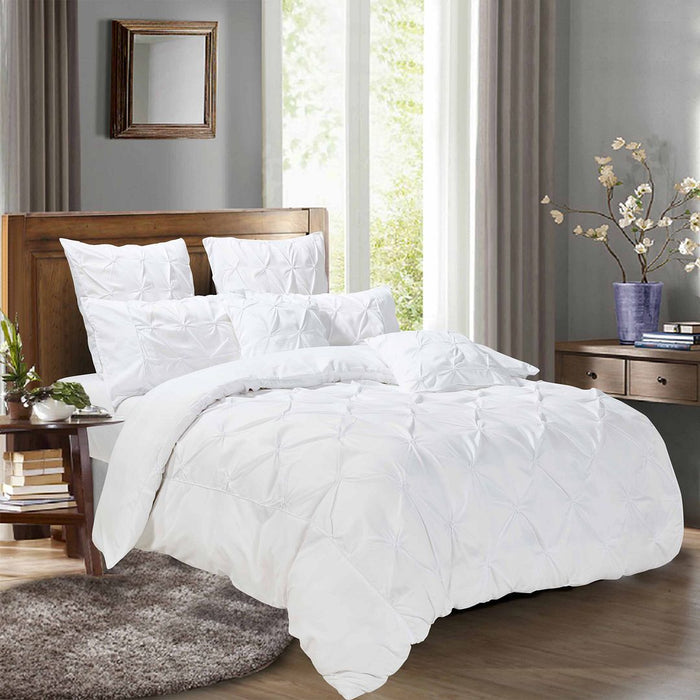 Diamond Pintuck Double Size White Duvet Doona Quilt Cover Set