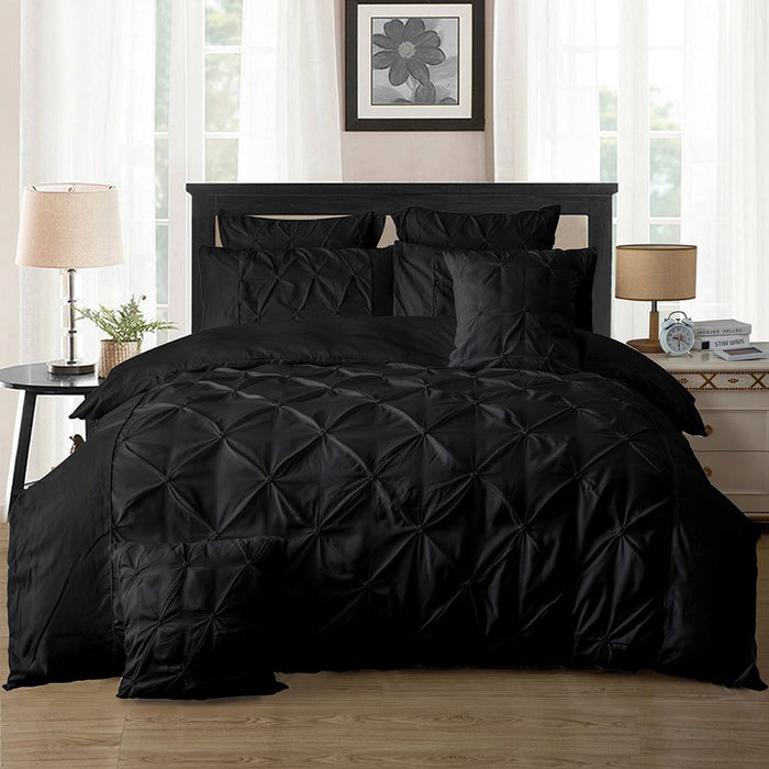 Diamond Pintuck Double Size Black Duvet Doona Quilt Cover Set