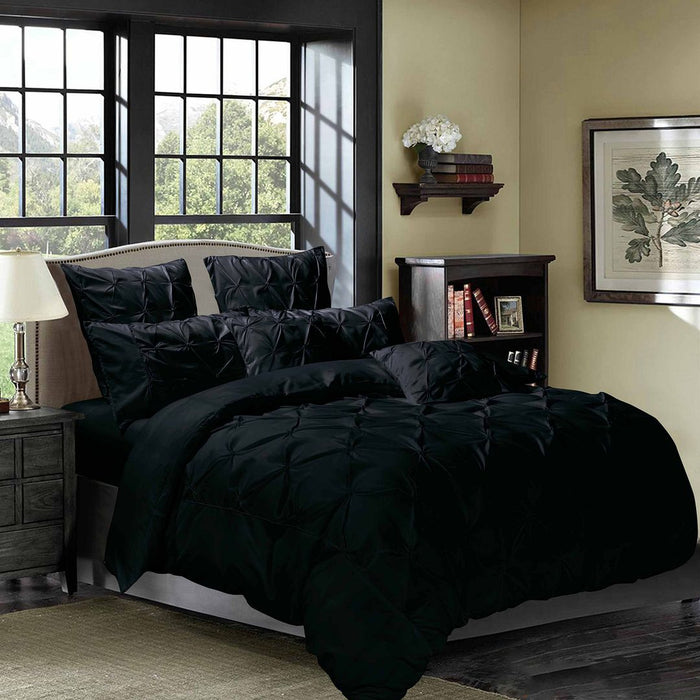 Diamond Pintuck Double Size Black Duvet Doona Quilt Cover Set