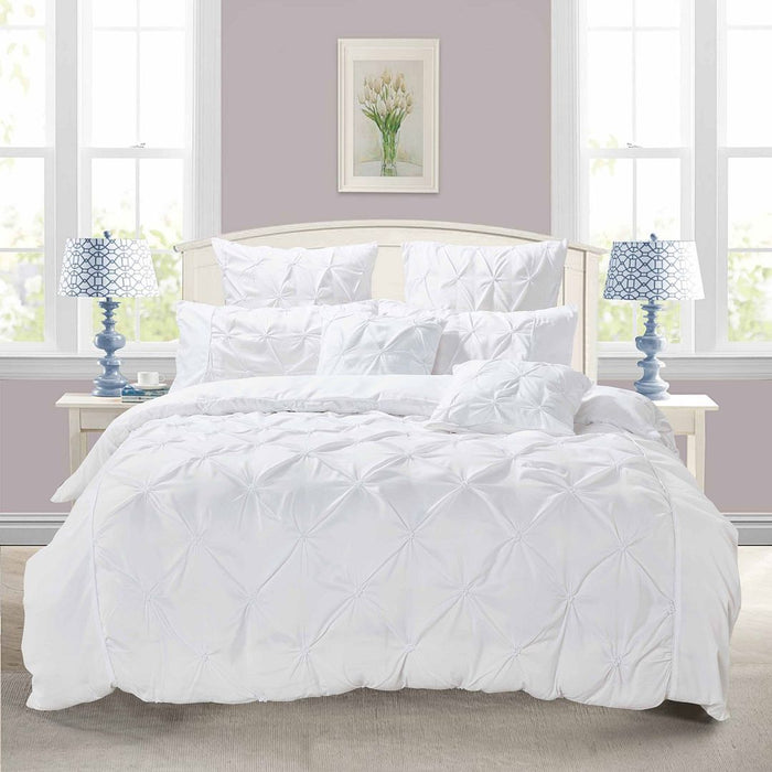 Diamond Pintuck Queen Size White Duvet Doona Quilt Cover Set