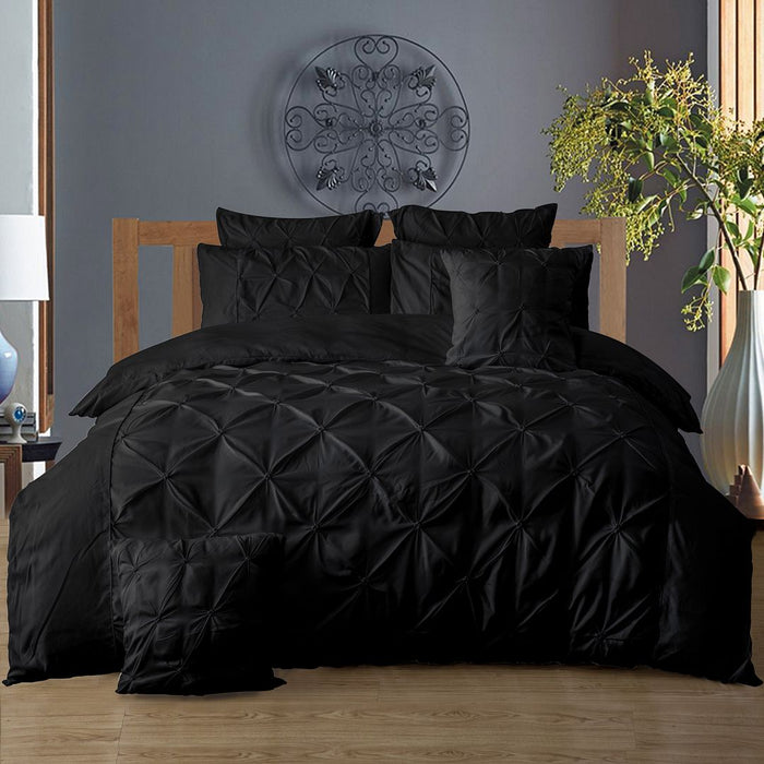 Diamond Pintuck Queen Size Black Duvet Doona Quilt Cover Set