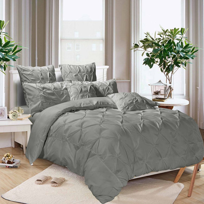 Diamond Pintuck Queen Size Grey Duvet Doona Quilt Cover Set