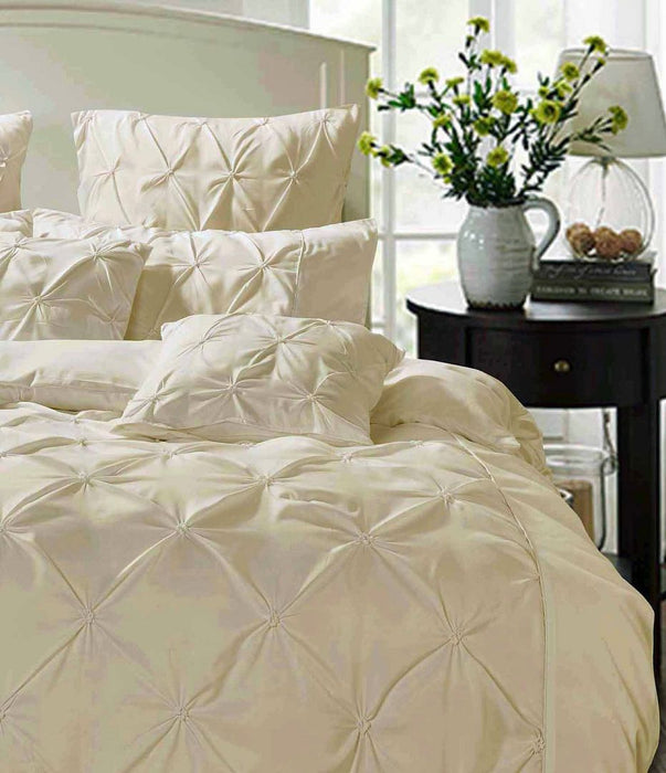 Diamond Pintuck Queen Size Quilt/Doona/Duvet Cover Set - Beige