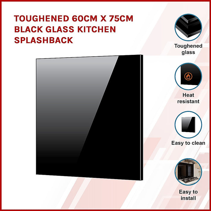 Toughened 60cm x 75cm Black Glass Kitchen Splashback