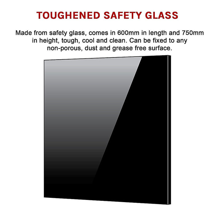 Toughened 60cm x 75cm Black Glass Kitchen Splashback