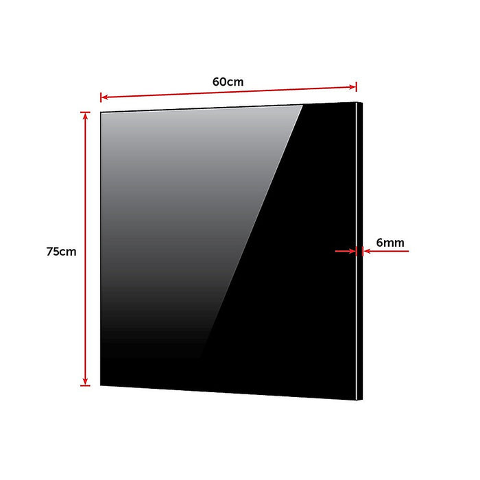 Toughened 60cm x 75cm Black Glass Kitchen Splashback