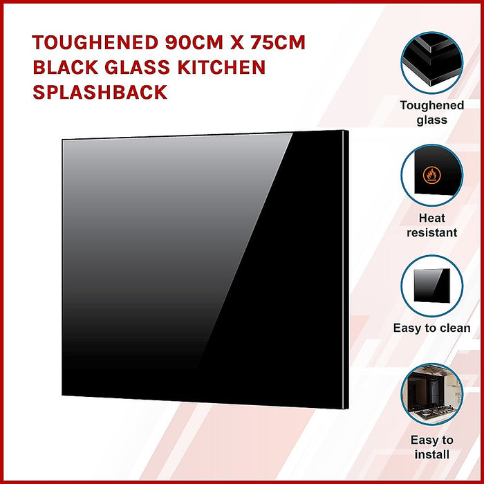 Toughened 90cm x 75cm Black Glass Kitchen Splashback