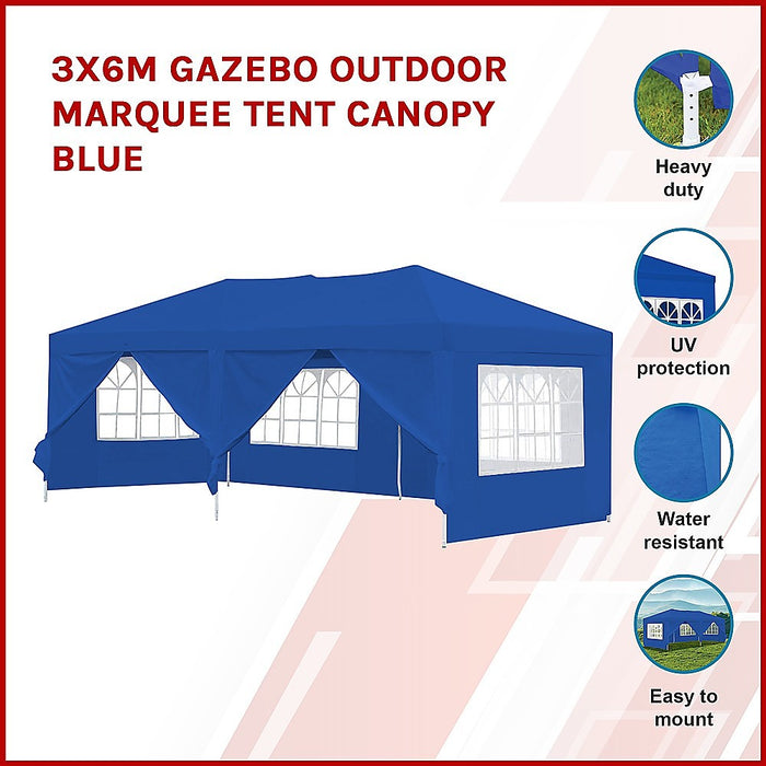 3x6m Gazebo Outdoor Marquee Tent Canopy Blue