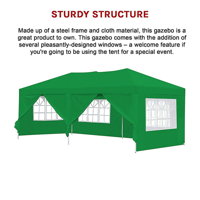 3x6m Gazebo Outdoor Marquee Tent Canopy Green