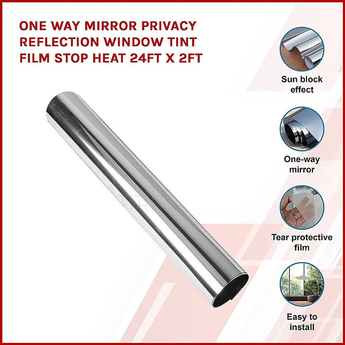 One Way Mirror Privacy Reflection Window Tint Film STOP HEAT 24Ft x 2Ft