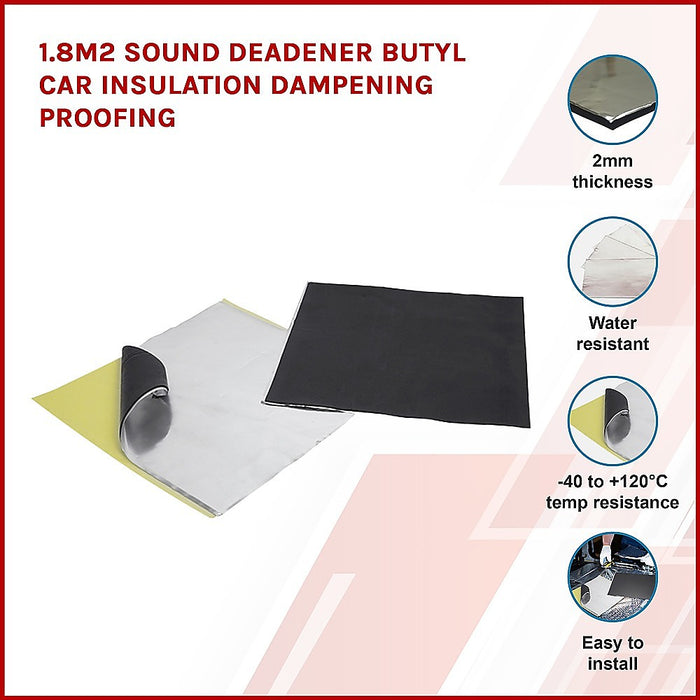 1.8m2  Sound Deadener Butyl Car Insulation Dampening Proofing