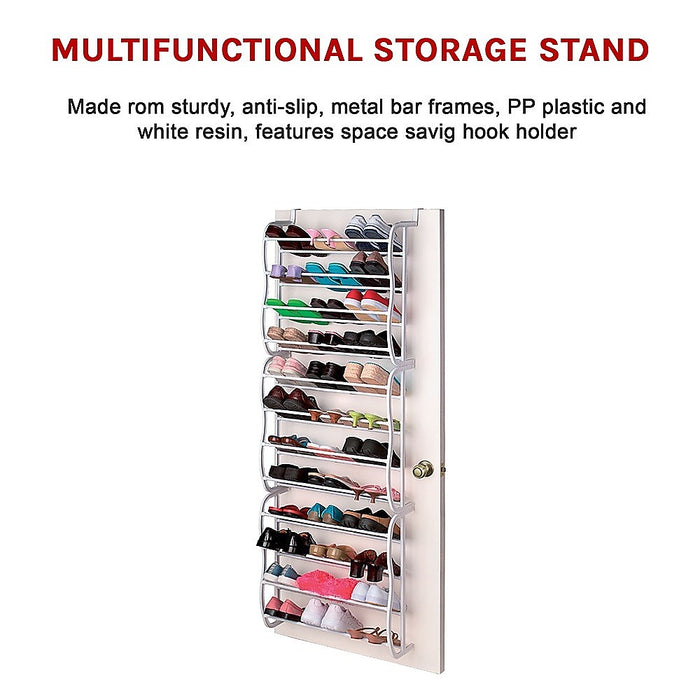 36 Pair Shoe Holder Organiser Over The Door Hanging Shelf Rack Storage Hook