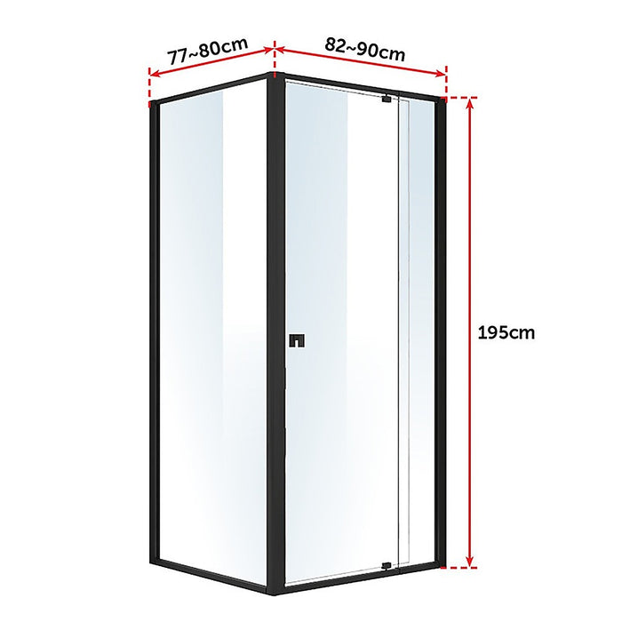 Semi Frameless Shower Screen (82~90)x 195cm & (77~80)x 195cm Side AS/NZS Glass