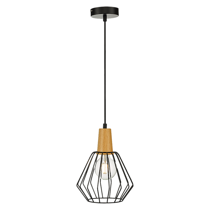 Wood Pendant Light Bar Black Lamp Kitchen Modern Ceiling Lighting