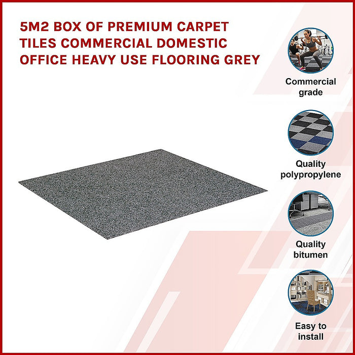 5m2 Box of Premium Carpet Tiles Commercial Domestic Office Heavy Use Flooring Grey