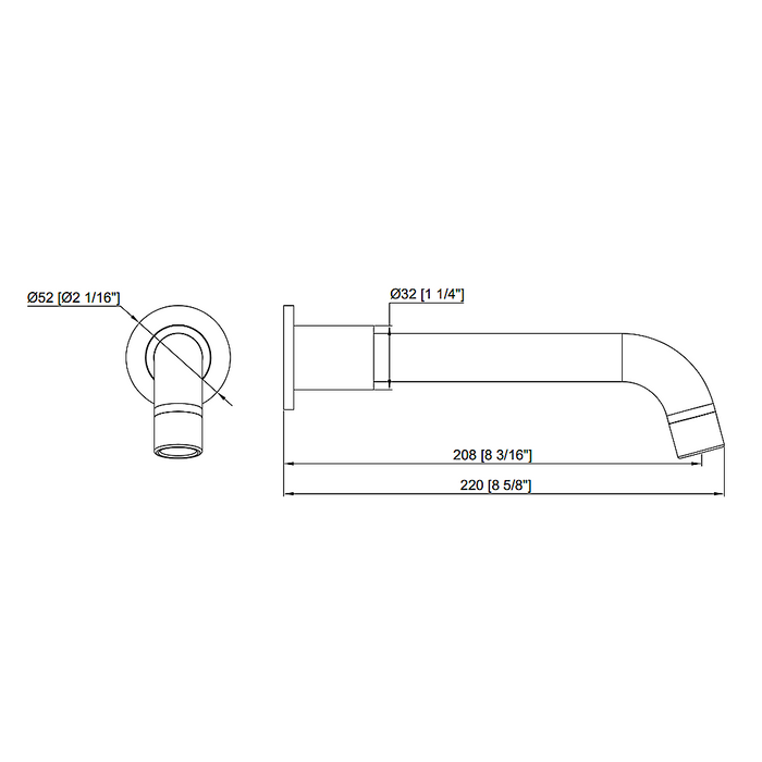 220mm Bath Spout Polished Chrome Finish