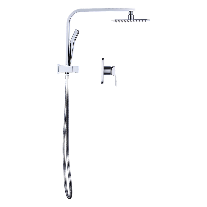 WELS 8" Rain Shower Head Set Square Dual Heads Faucet High Pressure With Mixer